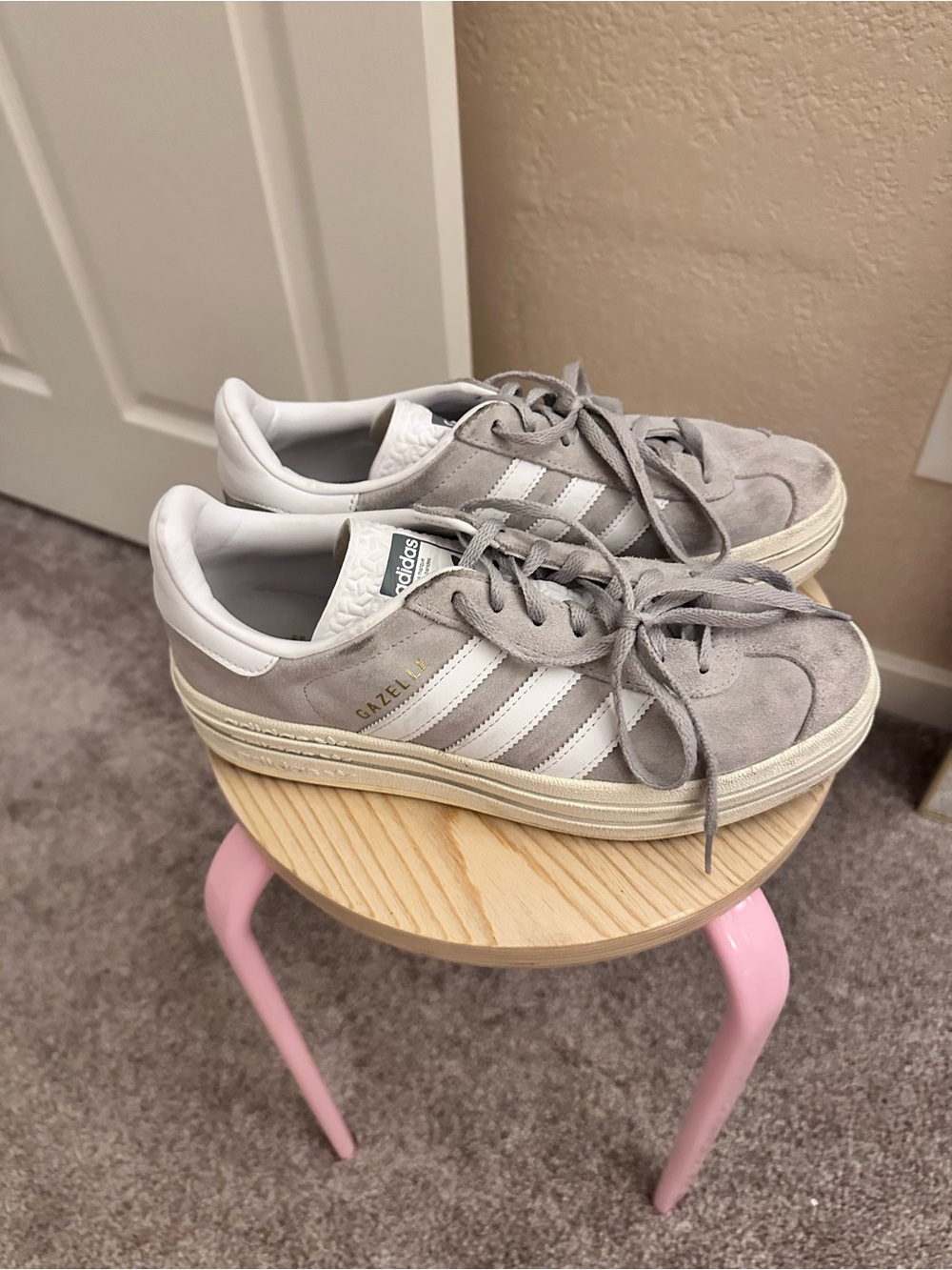 adidas Gazelle Suede Sneakers in Light Gray & White